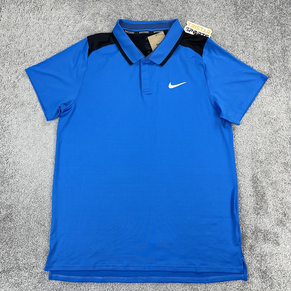 Nike Court Polo Shirt Mens Large Blue Black Dri-FIT Tennis Colorblock FD5317-435